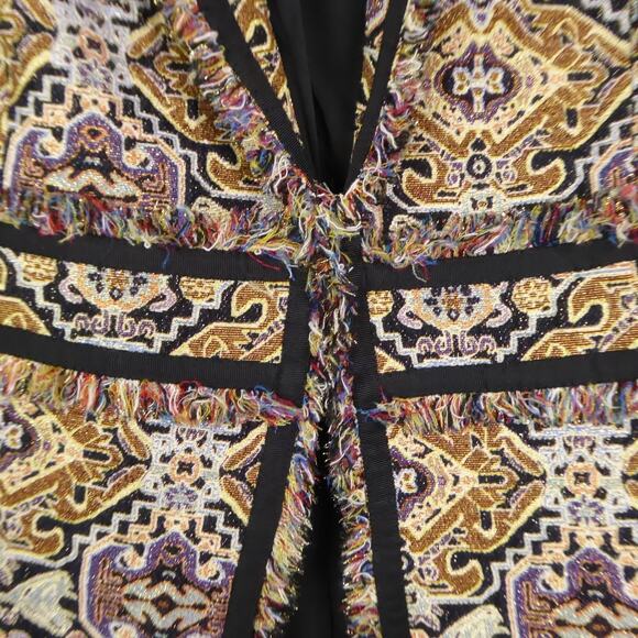 Chicos Coat Womens SZ 2 US L 12/14 Jacquard Fringe Trim Boho Retro Event Evening - Picture 2 of 12